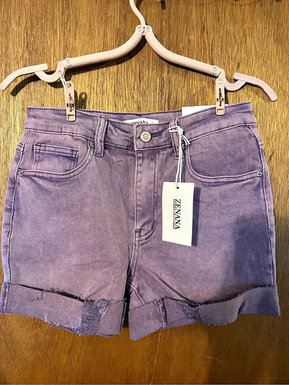Zenana Acid Wash Cuffed Denim Shorts Purple Small BNWT